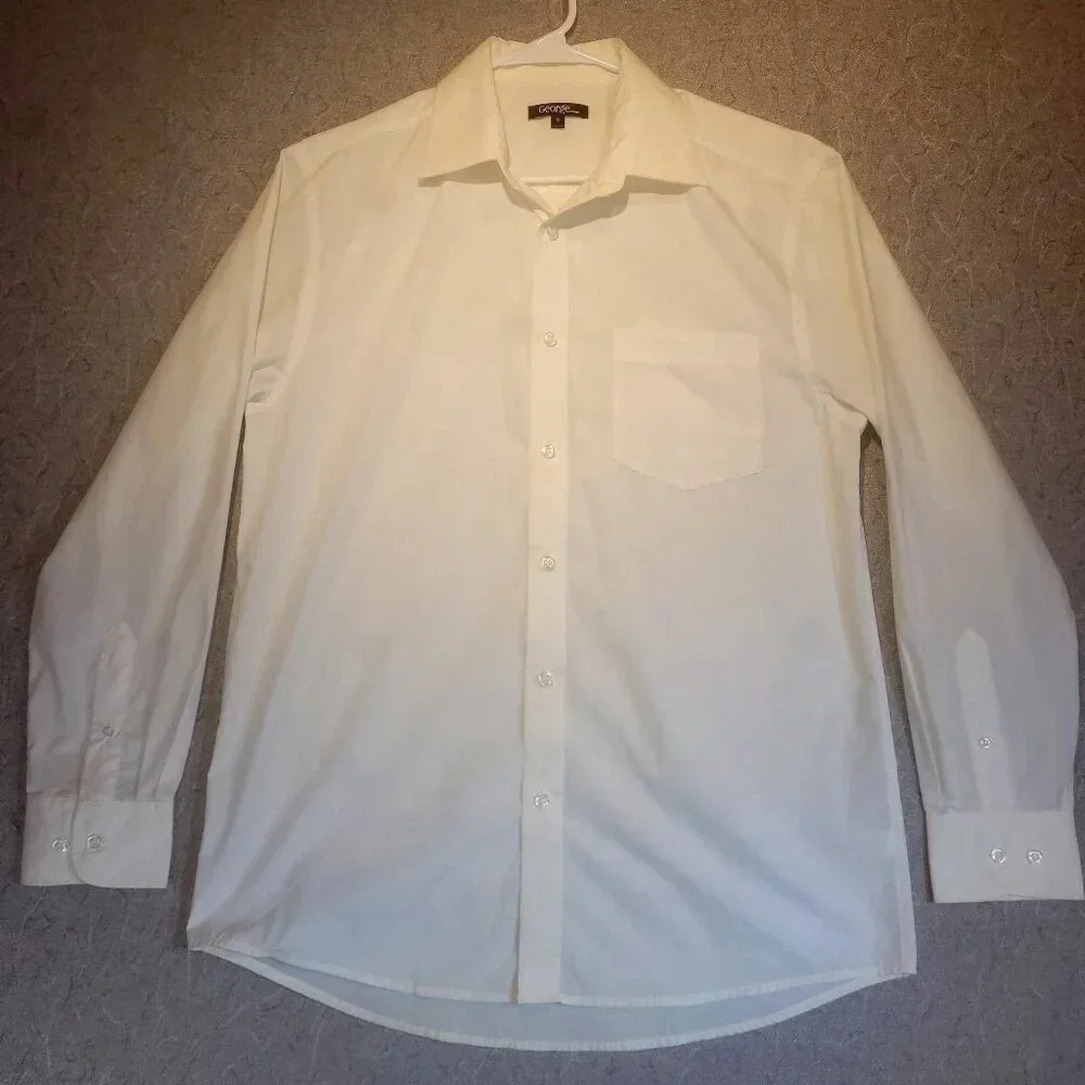 George Men's White Long Sleeve Button Down Dress  Shirt Size 15
